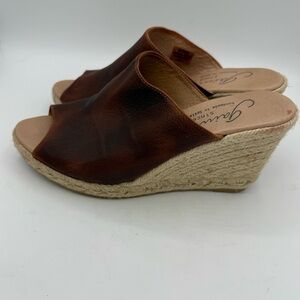 GAIMO Gossa Brown Leather Slide Wedge Espadrille Sandal Size 9.5 Slip-On Shoe